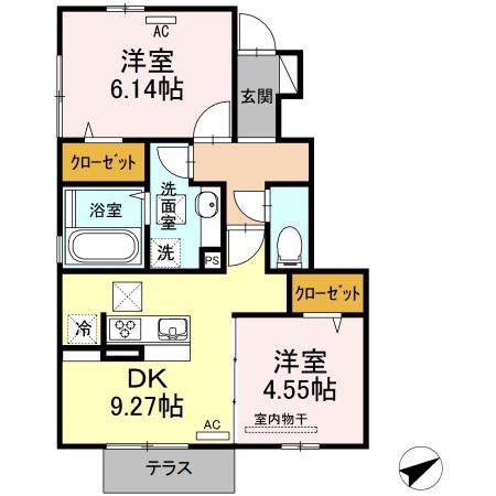 アズール(2DK/1階)の間取り写真