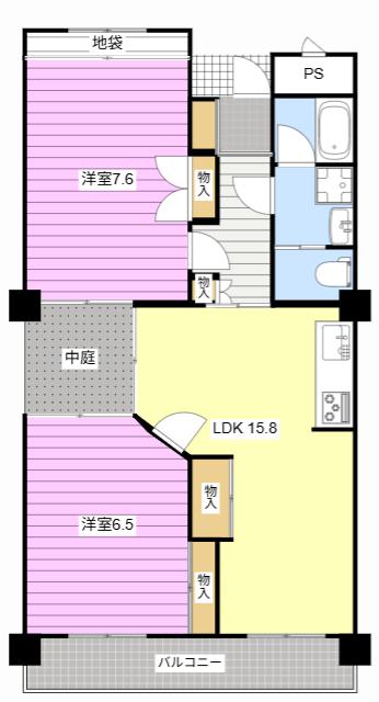 ニューライフ浜松I(2LDK/1階)の間取り写真
