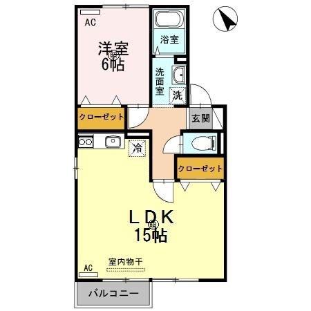 セジュールソシアB(1LDK/2階)の間取り写真