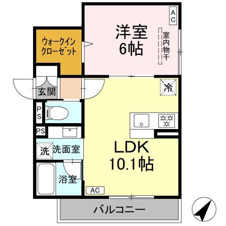 アメティスタ相模が丘(1LDK/2階)の間取り写真
