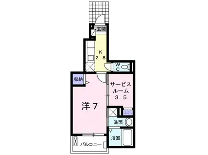 レインボーヒルズ愛坂I(1K/1階)の間取り写真