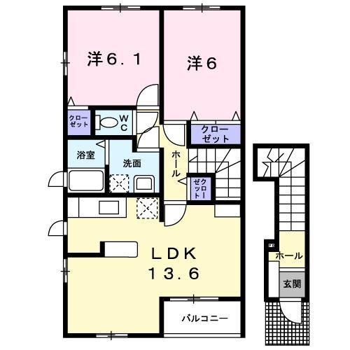 フランシーズコートC(2LDK/2階)の間取り写真