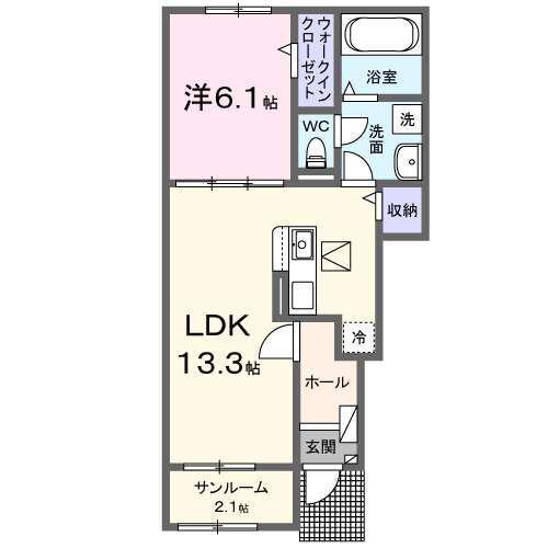 プロローグ新旭(1LDK/1階)の間取り写真
