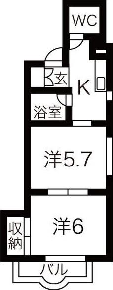 正木ビル(2K/5階)の間取り写真