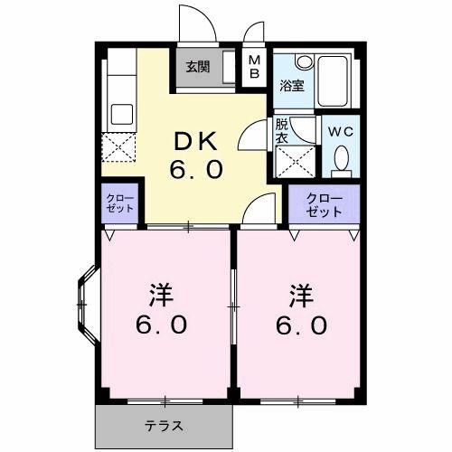 ホワイトハウス21(2DK/1階)の間取り写真