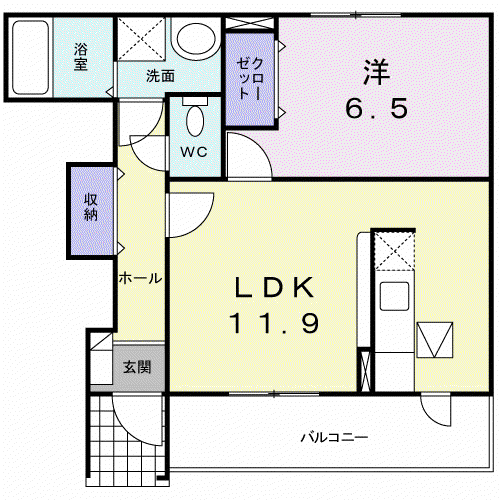 アルカンシェルB(1LDK/1階)の間取り写真