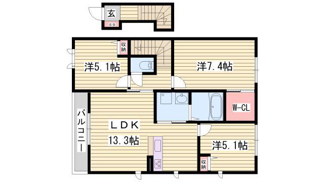 シャーメゾン福田B(3LDK/2階)の間取り写真