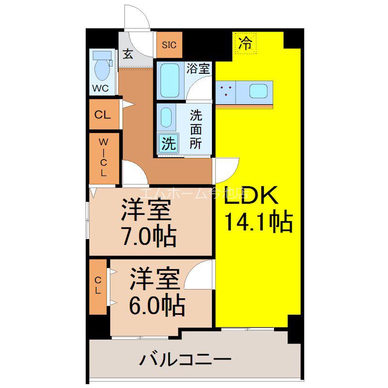 ロイヤルカーサ千種(2LDK/5階)の間取り写真