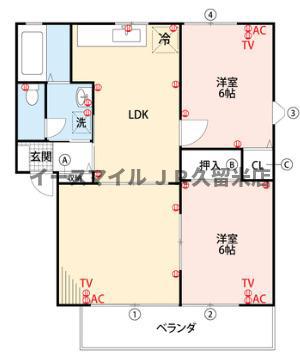 フォンテーヌ宮ノ陣II C(2LDK/1階)の間取り写真