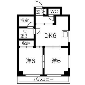 ハニーハイツ渡辺II 城代荘(2DK/6階)の間取り写真