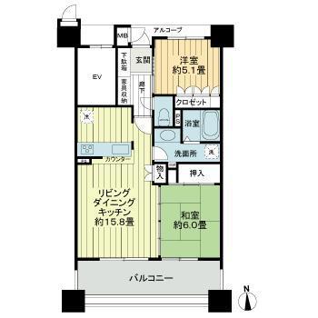 サーパス太田中央公園二番館(2LDK/5階)の間取り写真