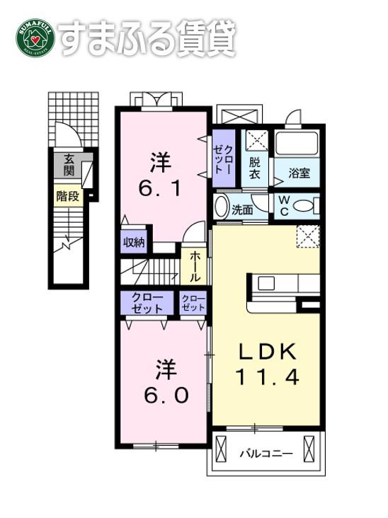 アヤソフィヤ II(2LDK/2階)の間取り写真