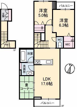 メゾンド香(2LDK/2階)の間取り写真