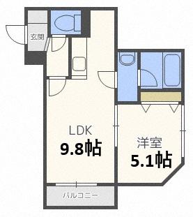 オルセー厚別東(1LDK/2階)の間取り写真