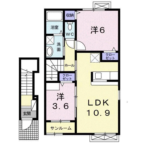 ユニゾン カミューII(2LDK/2階)の間取り写真