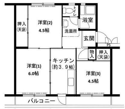 ビレッジハウス志染13号棟(3K/3階)の間取り写真
