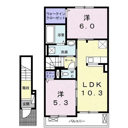 ニューリーフC(2LDK/2階)の間取り写真