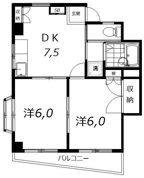 PARKVIEW伊藤(2DK/2階)の間取り写真