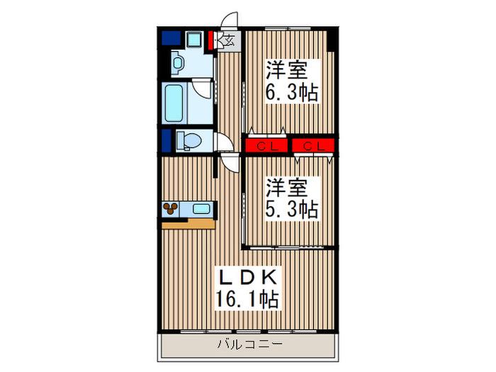 ロイヤルメドゥ北戸田(2LDK/4階)の間取り写真
