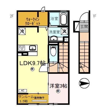 ラフィネ(1LDK/2階)の間取り写真