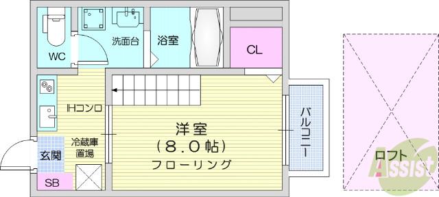 フェリーチェ中江(1K/1階)の間取り写真