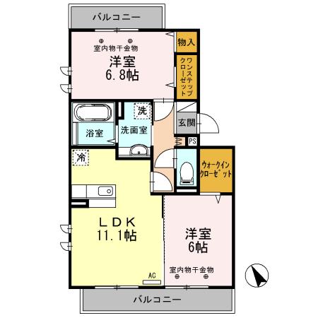 セゾン・クレールII棟(2LDK/3階)の間取り写真