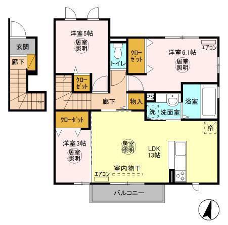 グランライト D(3LDK/2階)の間取り写真