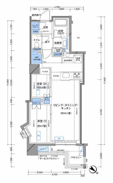 ラティエラ横濱大通公園(2LDK/10階)の間取り写真