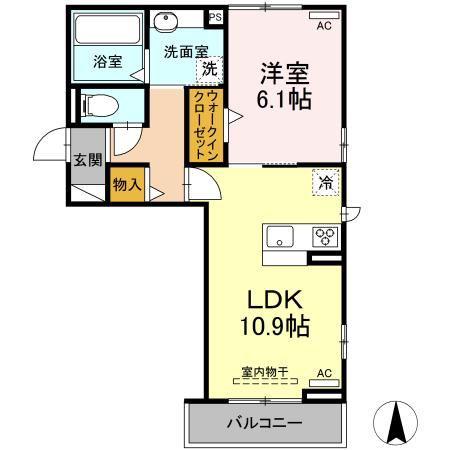 ヴィルヌーブ(1LDK/2階)の間取り写真