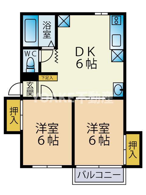 ハイツエム(2DK/1階)の間取り写真