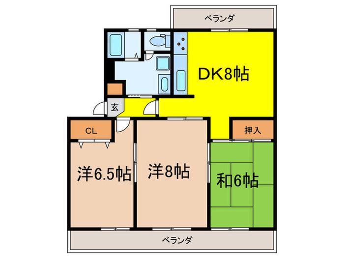 アビタシオン仁川(3DK/1階)の間取り写真