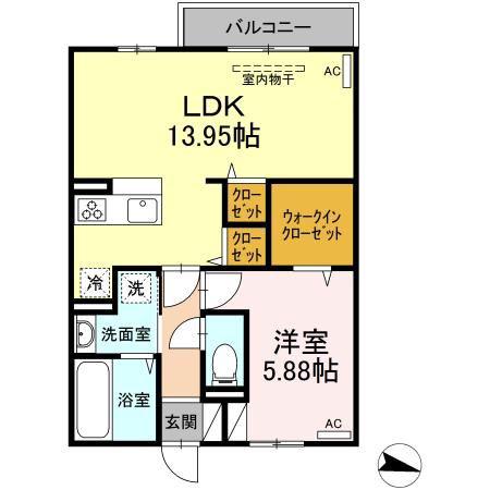 ハピネス古賀島 B(1LDK/2階)の間取り写真