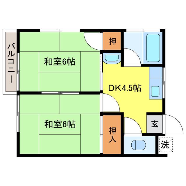 千綿ハイツ(2DK/2階)の間取り写真