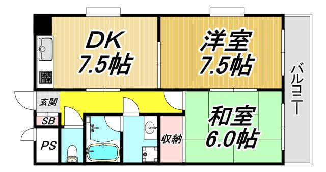 RESIDENCE塚口(2DK/4階)の間取り写真