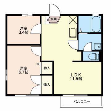 ルミエールタムラB(2LDK/2階)の間取り写真