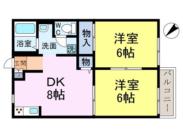 アビタシオン松江B(2DK/2階)の間取り写真