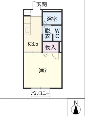 ボナール・ヤナセ(1K/2階)の間取り写真