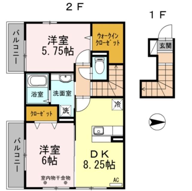 グローリー シャンテ(2DK/2階)の間取り写真
