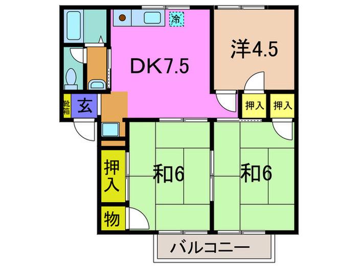 ブランシャンブル(3DK/1階)の間取り写真