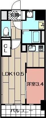 若富士町マンション(1LDK/8階)の間取り写真