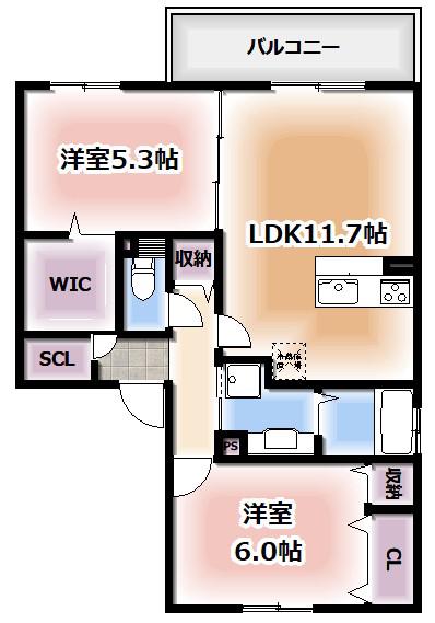 コーポラスツツミ E棟(2LDK/1階)の間取り写真