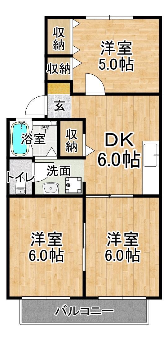 ベルフォーレ(3DK/1階)の間取り写真