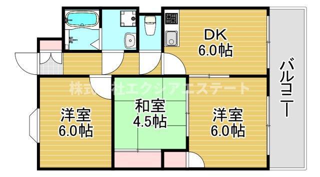 千舟リバービューマンション(3DK/2階)の間取り写真