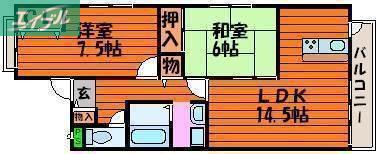 スカイパレス西崎(2LDK/4階)の間取り写真