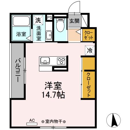 OHANA(ワンルーム/3階)の間取り写真