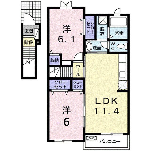 アルカンシェルB(2LDK/2階)の間取り写真