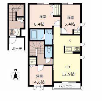 PISO MARIO A棟(3LDK/2階)の間取り写真
