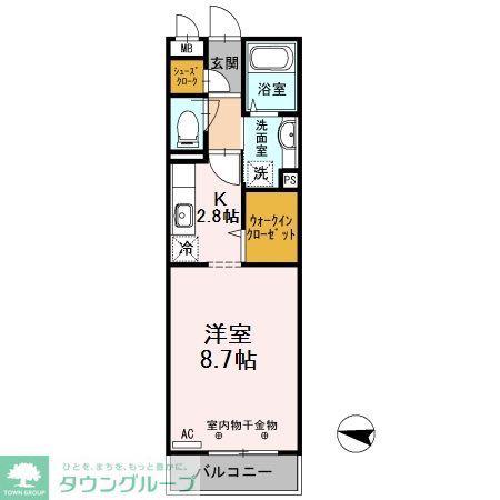 ベルチェドマーニ(1K/2階)の間取り写真