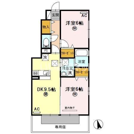 サンセール岩出(2DK/1階)の間取り写真