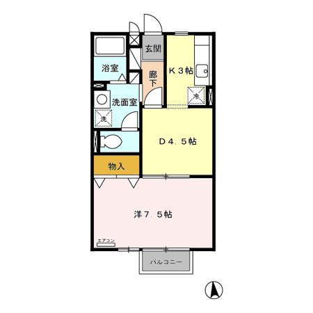 フォンテーヌS II(1DK/2階)の間取り写真
